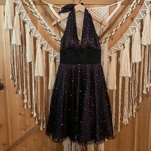 Adrianna Papell Purple Glitter Halter Evening Dress Size 10